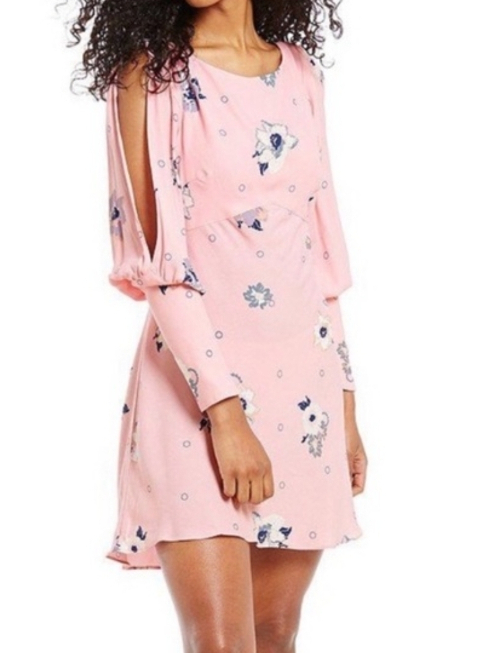 Free People Pink Floral Long Sleeve Mini Dress